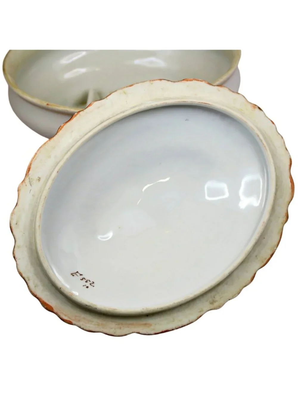Vintage Luster-Style Covered Vanity Dishes – Rosebud Motif, Hand-Numbered Pair